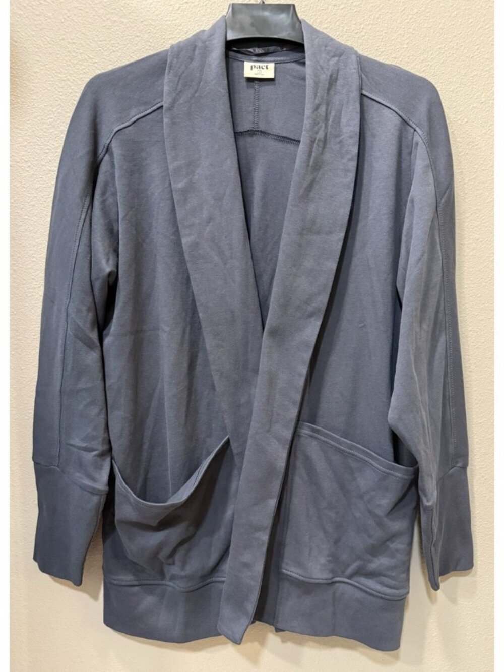 Pact Women's Airplane Wrap Cardigan 100% Organic Cotton Pockets Steel Blue Thick